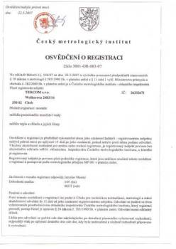 Osvědčení o registraci - Český metrologický institut