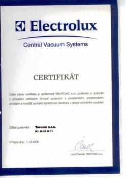 Osvědčení Elektrolux - centrální vysavače